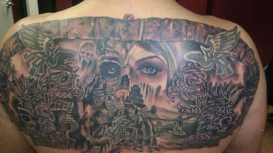 Aztec backpiece, looks can be decieving tattoo