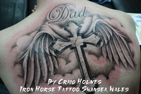 Memorial Cross religious tattoo by Craig Holmes tattoo