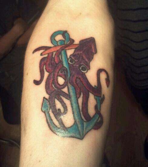 Octopus and anchor tattoo