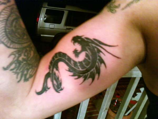 tribal dragon bicep tattoo