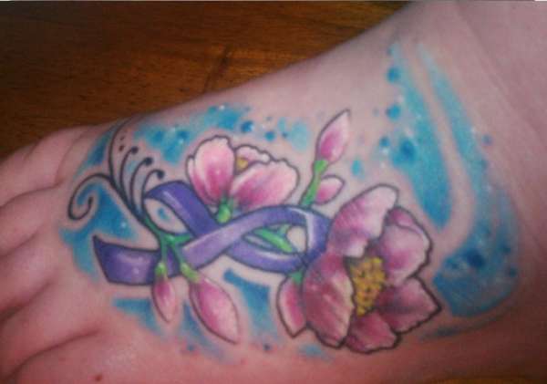 Awareness Ribbon and Cherry Blossoms tattoo