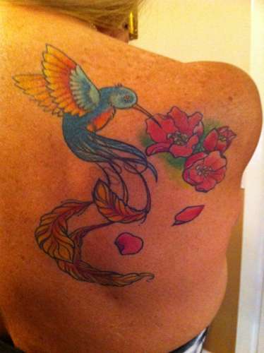 Hummingbird and flower tattoo