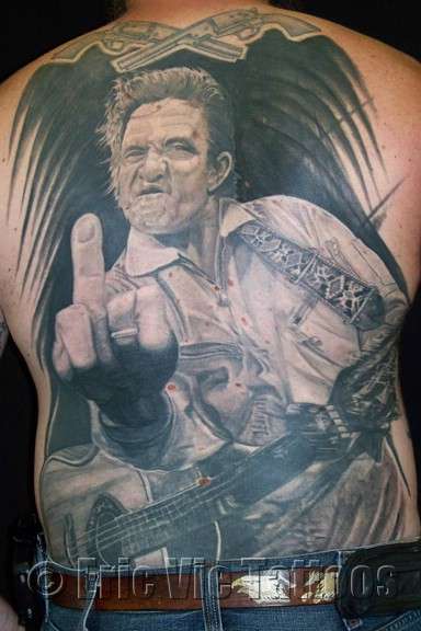 Johnny Cash Backpiece tattoo