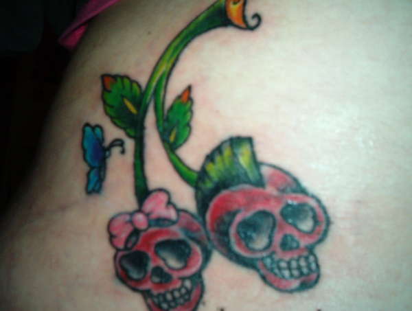 skull cherries tattoo