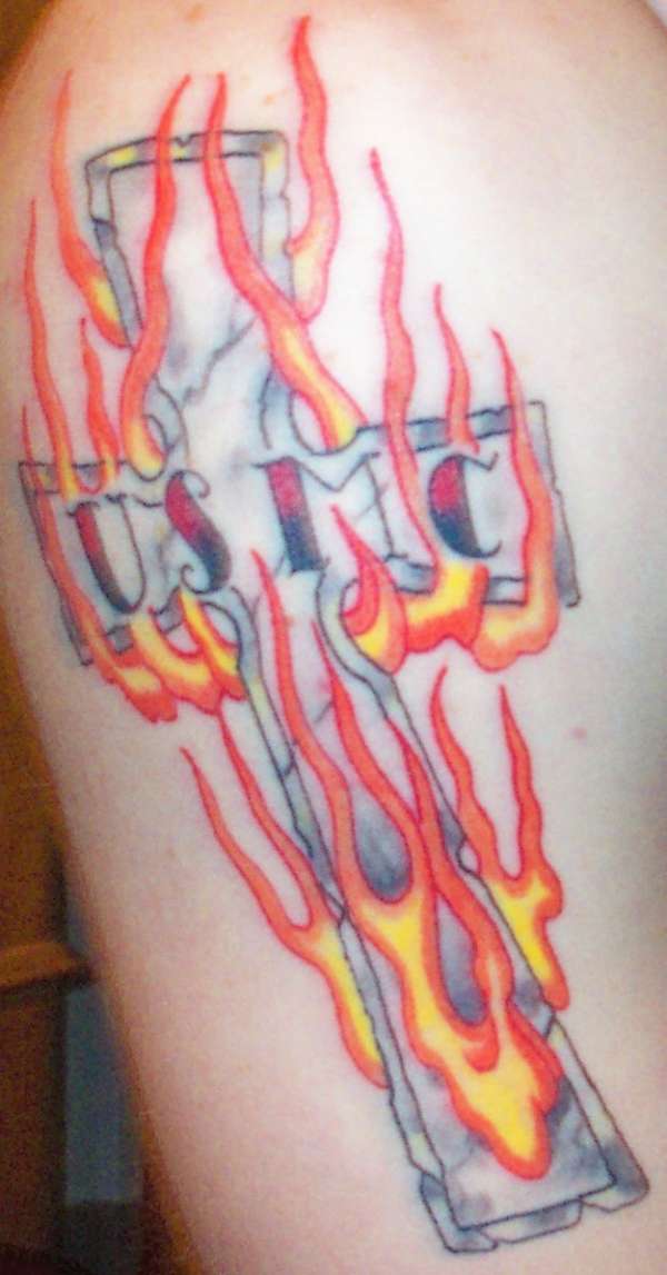 flaming cross tattoo