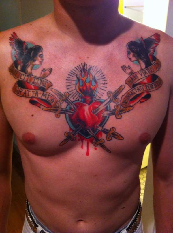 Sacred Heart and Angels tattoo