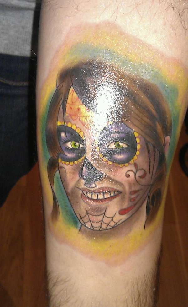 candy skull woman tattoo