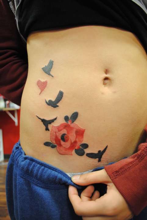 rose bird tattoo