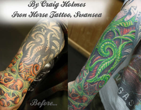 Biomechanical cover up of tribal by Craig Holmes tattoo