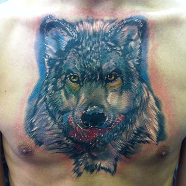 Chest Wolf tattoo