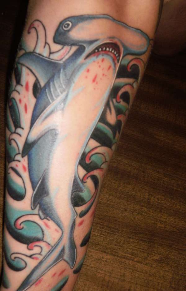 Hammerhead Shark arm sleeve tattoo