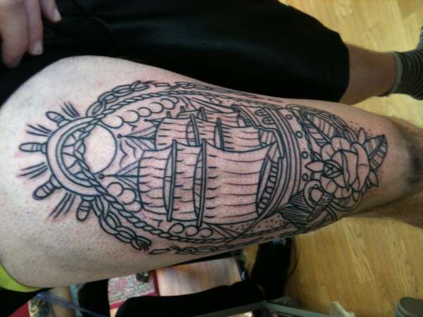 Trad ship outline tattoo