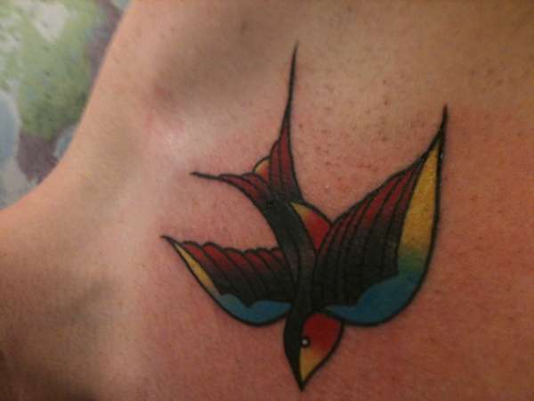 Traditional pair of swallows on chest tattoo