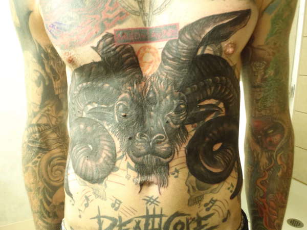 Baphomet cover up in progress tattoo