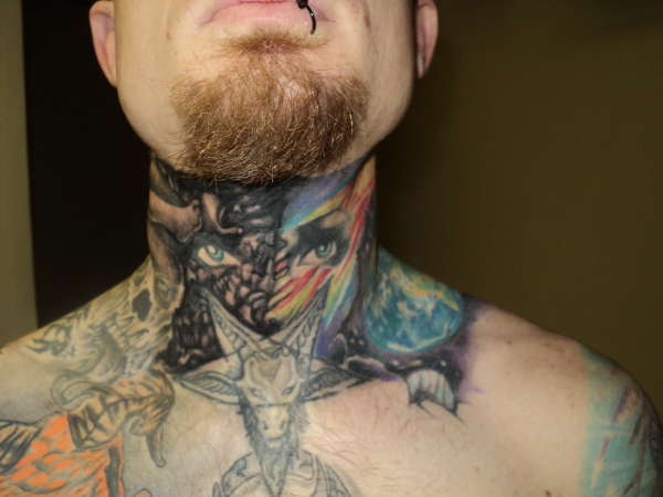 Color/Black & Grey neck (outer space & Giger baby) tattoo