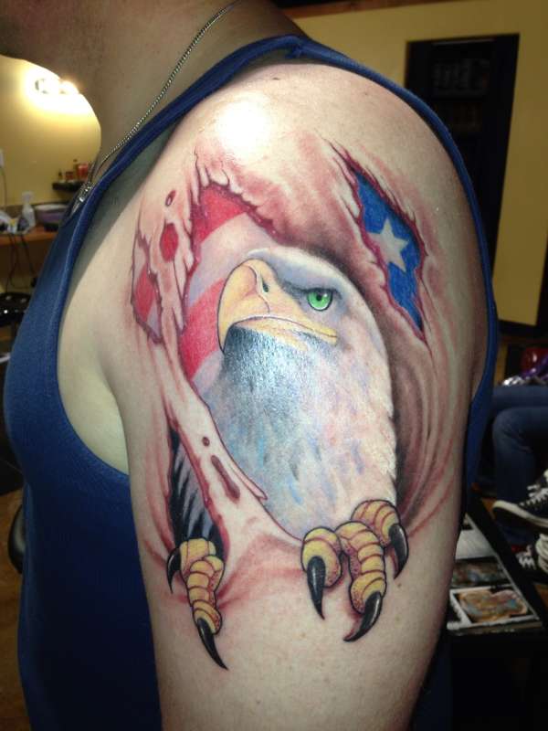 Eagle and Flag skin tear tattoo