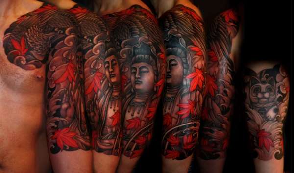 Japanese Sleeve and Chest Plate tattoo