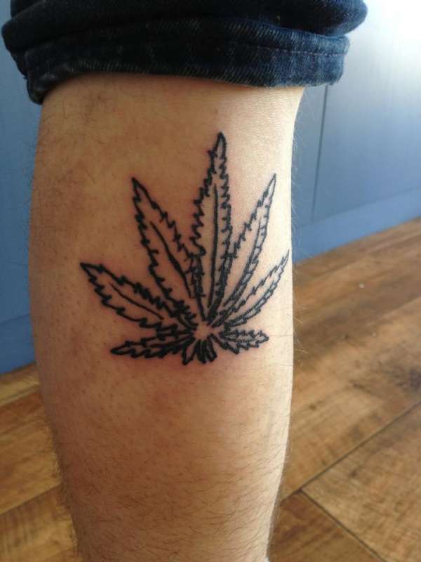 Pot leaf tattoo (Home job , real gun) tattoo