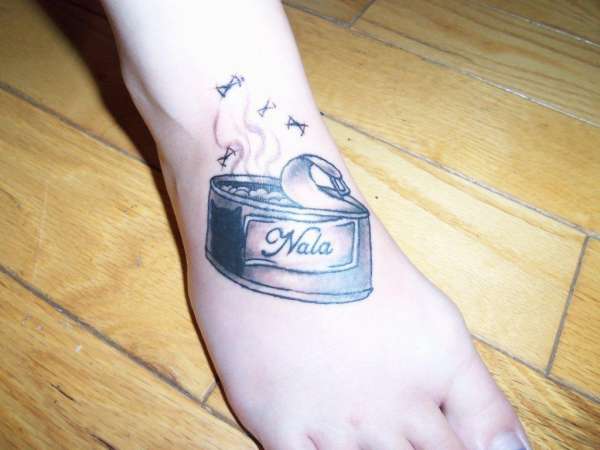 can of cat food tattoo
