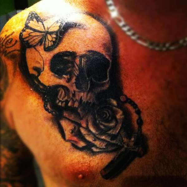 skull rose butterfly tattoo