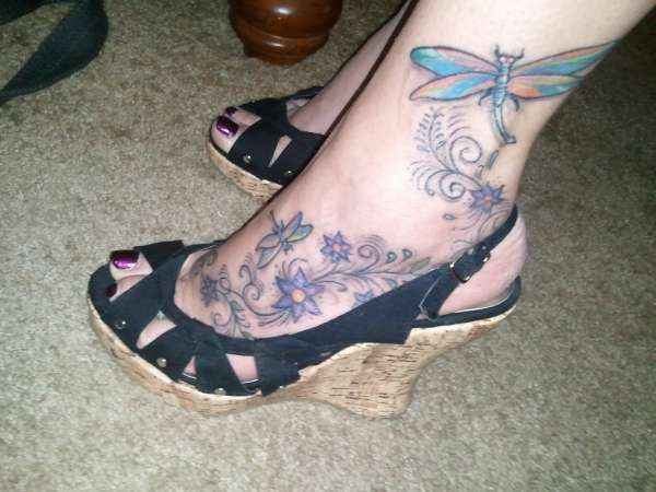 Dragonflies and Flowers tattoo