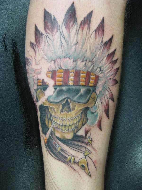 Indian Skull tattoo by Doug Anderson tattoo