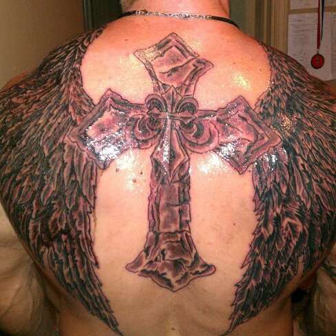 angel wings on back tattoo