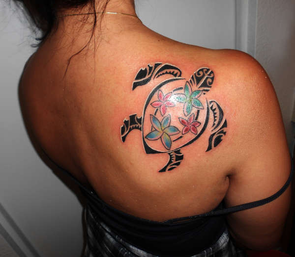 turtle with birth stone colors tattoo