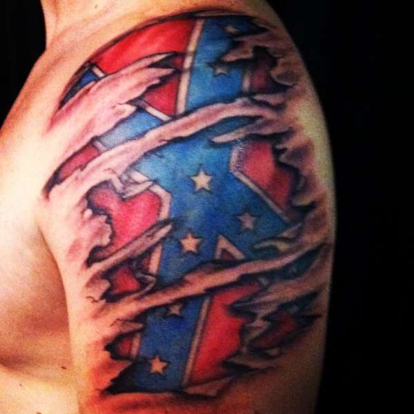 Confederate flag/skin rip tattoo