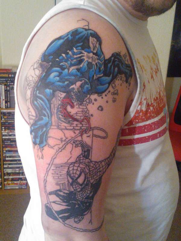 Venom and spiderman tattoo.