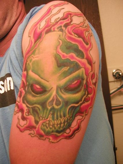 Skull w/ Flames tattoo