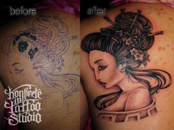 new skool geisha cover-up tattoo tattoo