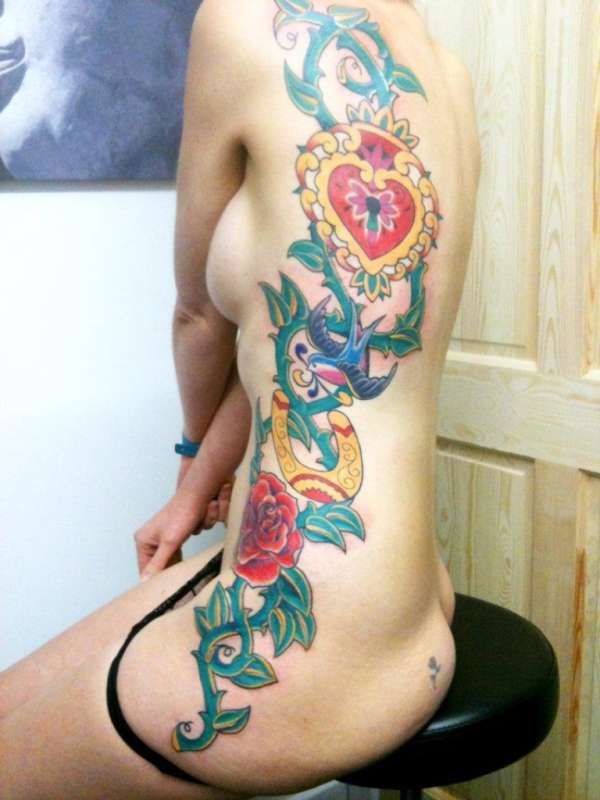 Colourful old Skool tattoo