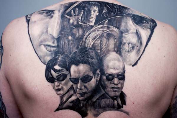 The Matrix Back peice finished for quite a while tattoo.