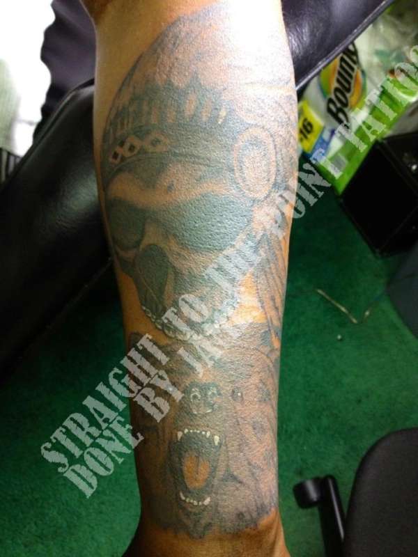 Indian chief skull and bear tattoo