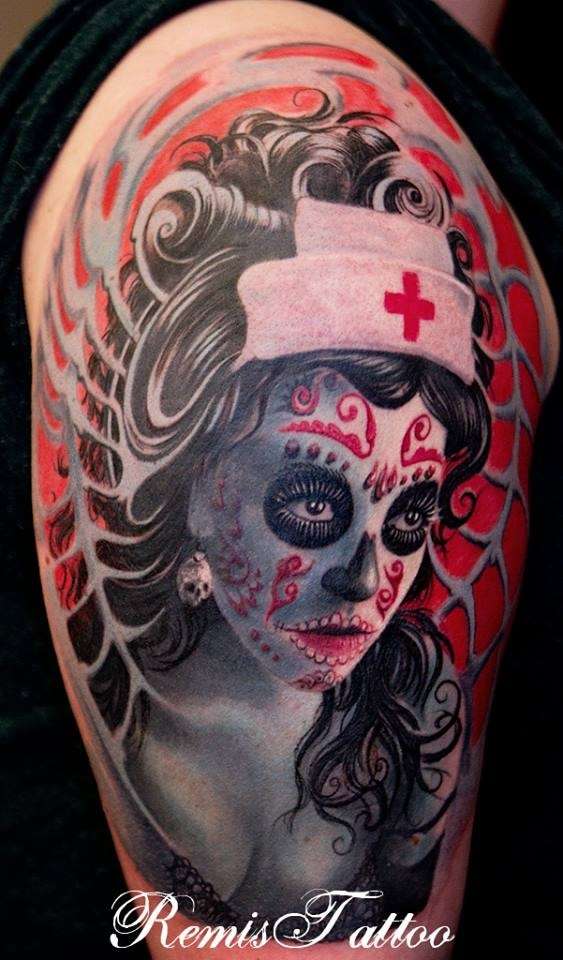 Nurse day of the dead tattoo
