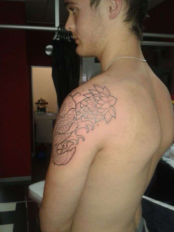 koi and lotus outline tattoo
