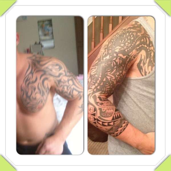 Moari and tribal before and after tattoo