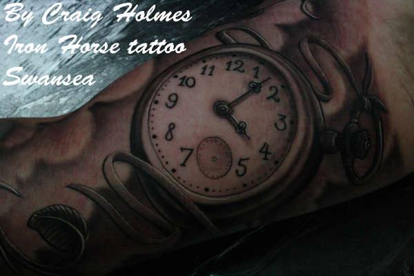 Pocket watch tattoo sleeve by Craig Holmes tattoo