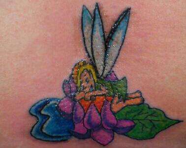 tinkerbell on lotus tattoo