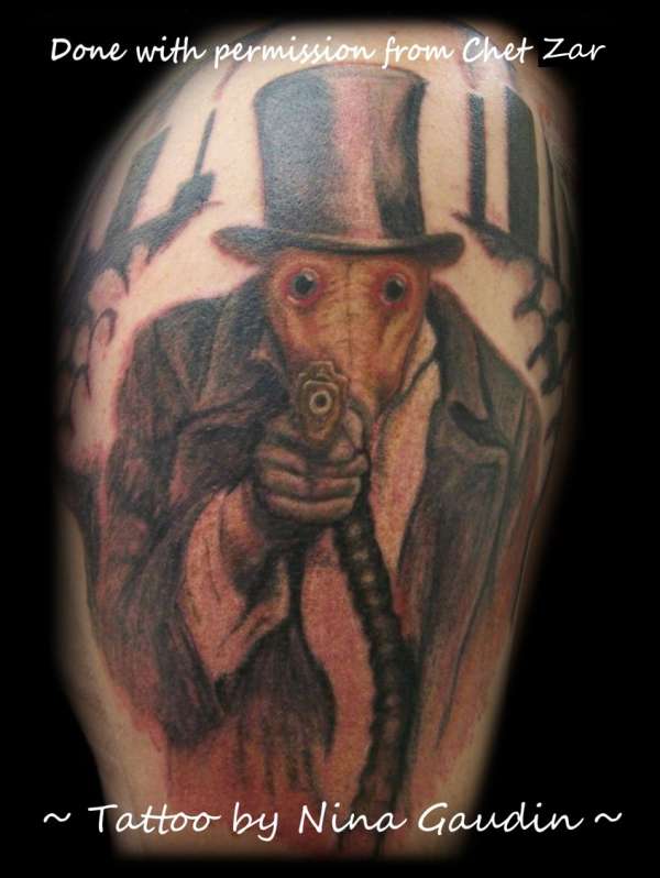 Done with permission from Chet Zar demon gun gas mask tattoo tattoo