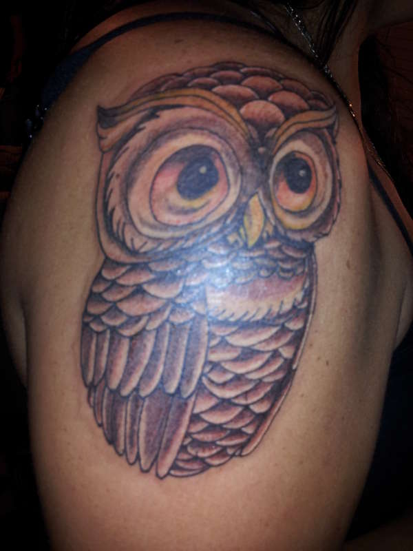 fist time doing an owl tattoo... with hawk machine tattoo