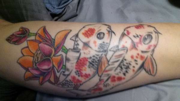 Koi on calf tattoo