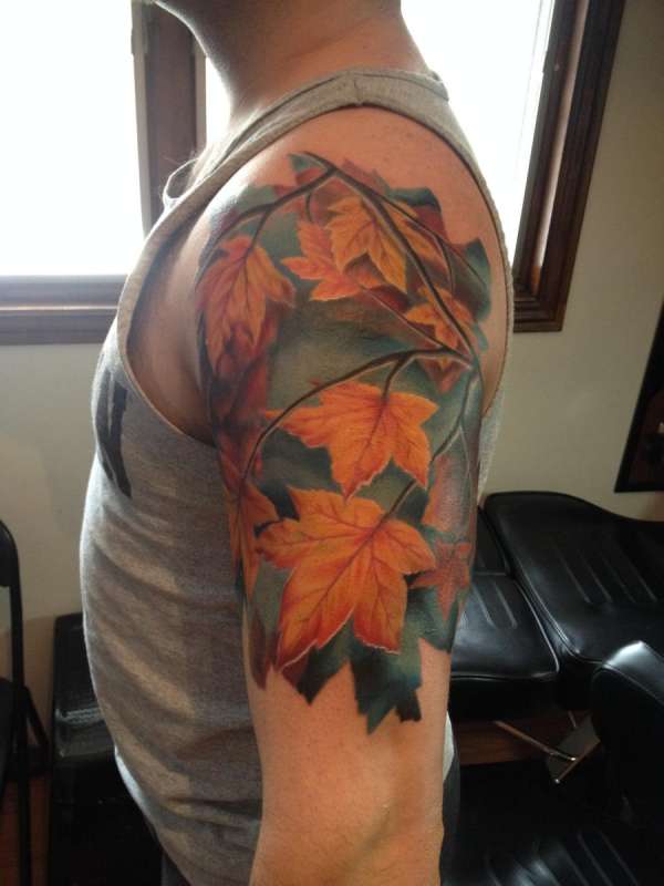 Maple leave half sleeve tattoo