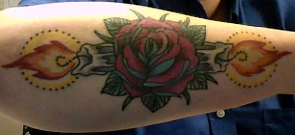 Neo-Traditional Double-Ended Candle and Rose tattoo