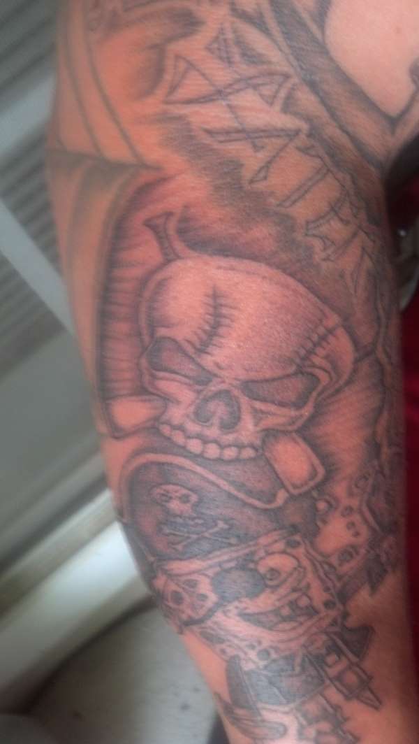 Skull Baseball with Bat Cross Bones tattoo