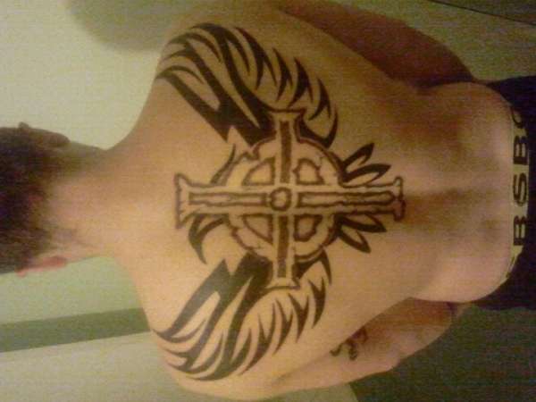 back cross with eagle tattoo