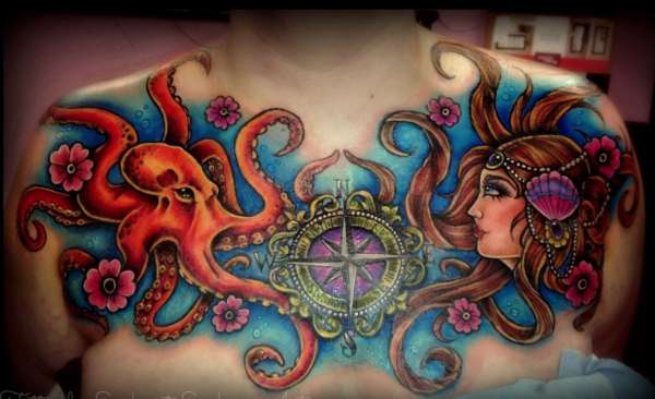 nautical chest piece tattoo