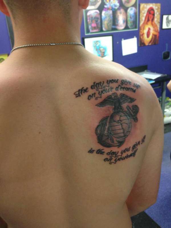 Eagle Globe and Anchor with Quote tattoo