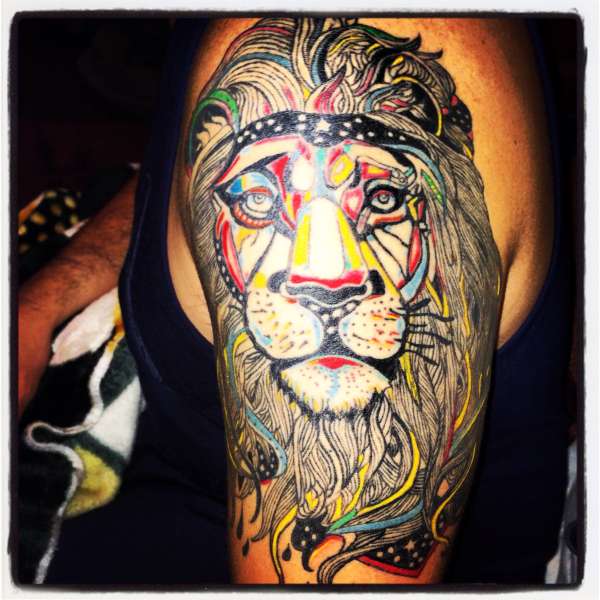Hippie lion tattoo